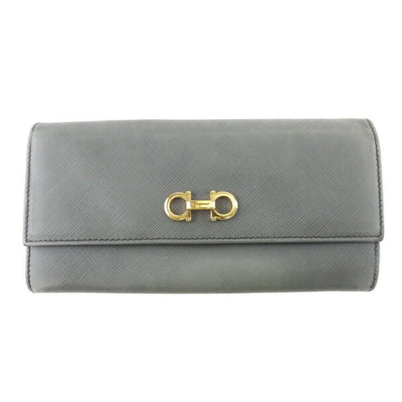 Salvatore Ferragamo Purse Gantini Gray Gray Leather Auth Used L3659 - Picture 1 of 10